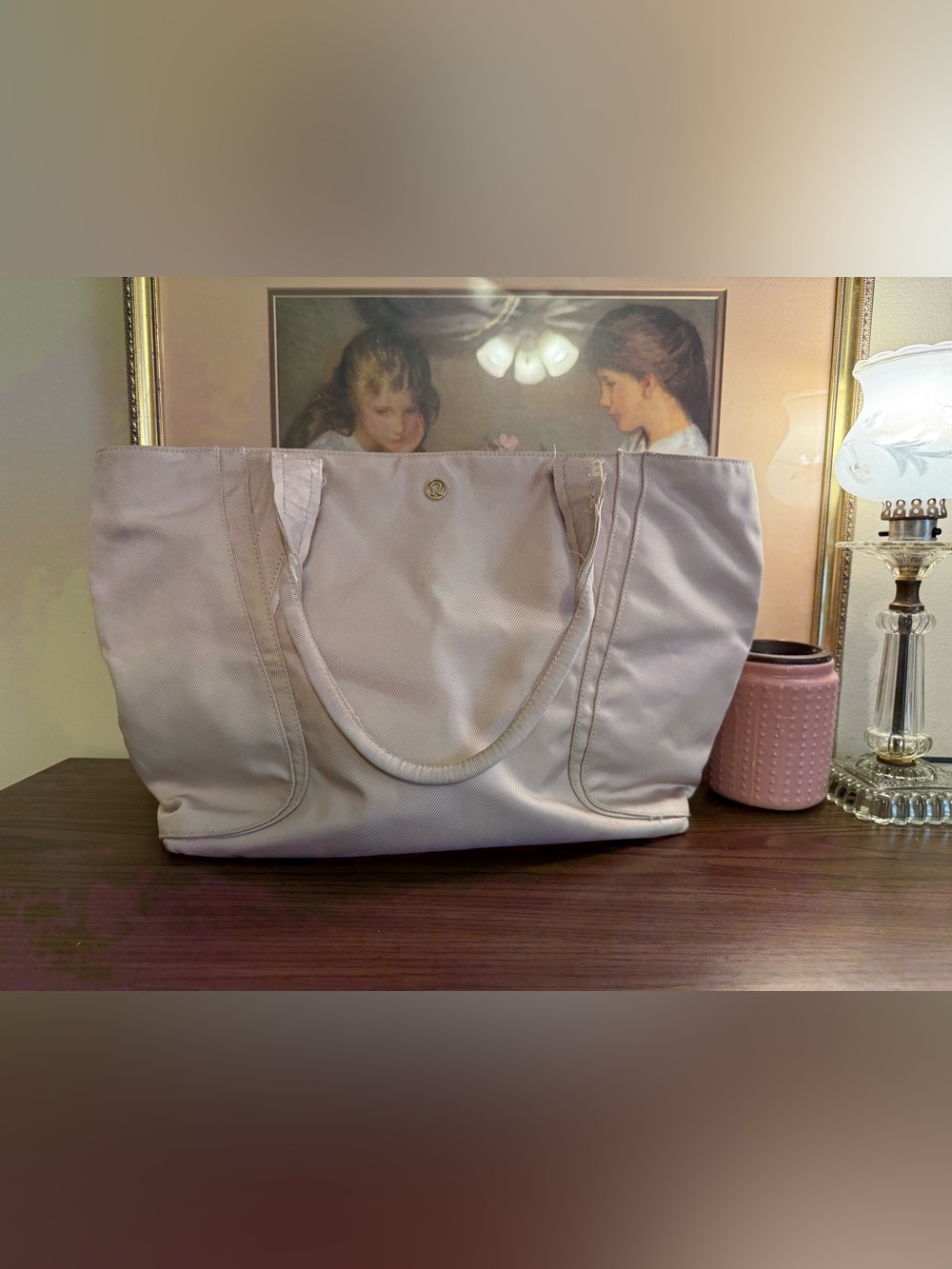 lululemon athletica Out of Range Pale Pink Gray Tote with Dual Handles